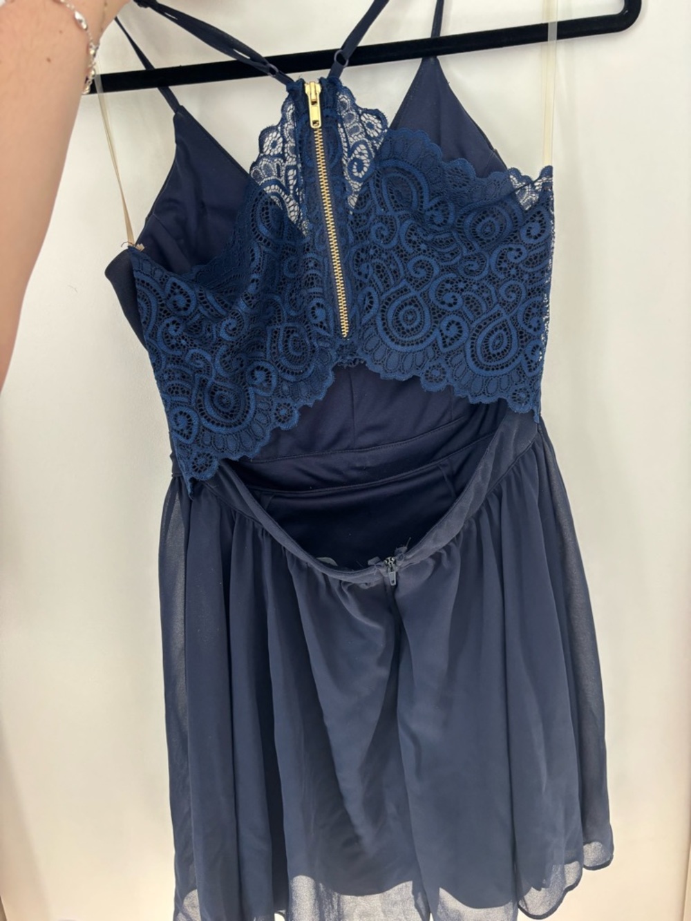 le chateau Navy Blue Lace-Back Mini Dress - Picture 2 of 3